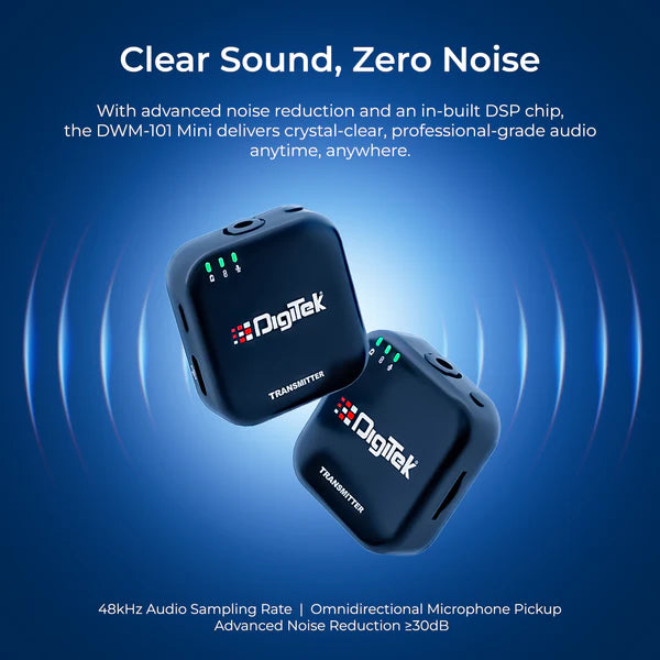 Digitek (DWM 101 Mini) 2-in-1 Wireless Microphone, 2.4G Mic for iOS/Android, DSLR, PC/Laptop, 80m Range, TF Card Recording, 4.5hr Battery, Real-Time Monitoring, Ideal for Vlogging, Streaming, Meetings Digitek (DWM 101 Mini) 2-in-1 Wireless Microphone, 2.4G Mic for iOS/Android, DSLR, PC/Laptop, 80m Range, TF Card Recording, 4.5hr Battery, Real-Time Monitoring, Ideal for Vlogging, Streaming, Meetings
